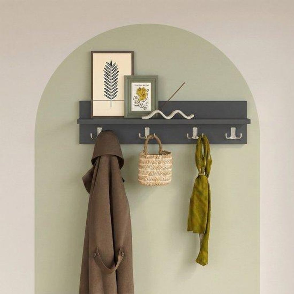 LUNOR Wandgarderobe Leon mit Ablage 8 Haken Holzoptik Produktbild 