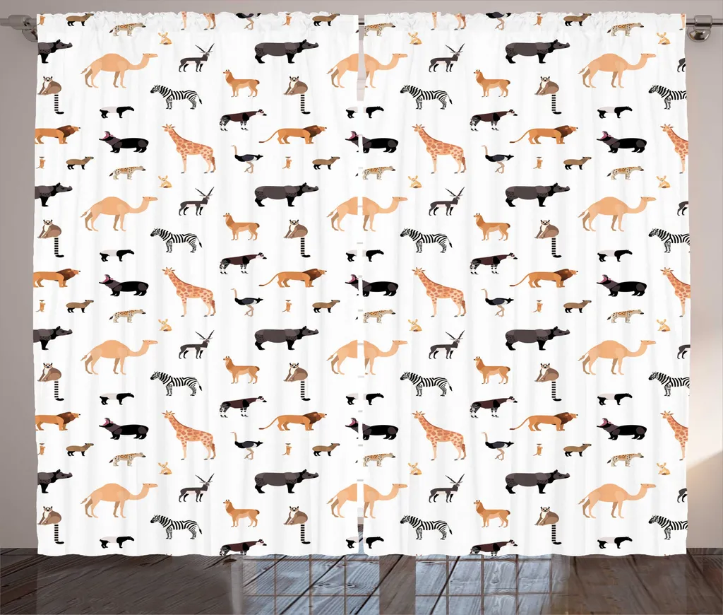 ABAKUHAUS Animali Tenda rustica, vari animali selvatici esotici, soggiorno Nastro universale Tende con passanti e ganci, 280 x 245 cm, bianco albicocca Taupe scuro