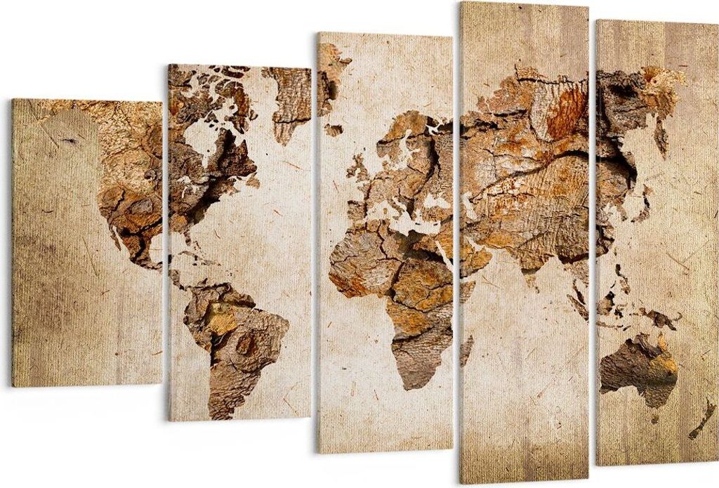 Bild auf Leinwand - Leinwandbild - Karte Welt modern - 150x100cm - Wand Bild - Wanddeko - Leinwanddruck - Bilder - Kunstdruck - Wanddekoration - Le...