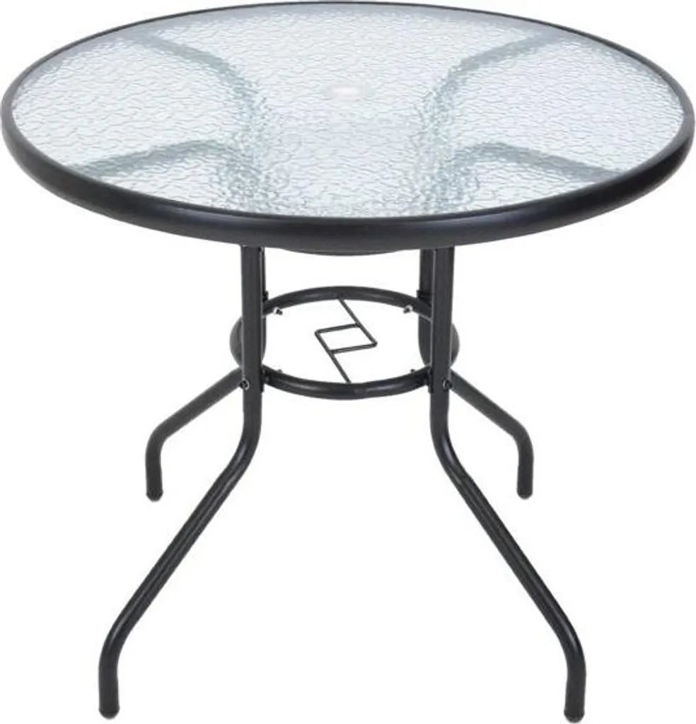 Table basse de jardin ronde Ø 80cm en verre et acier noir Rojaplast