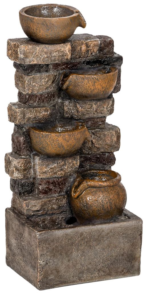Springbrunnen 5-stufig Gartenbrunnen mit LED Beleuchtung Steinoptik Pumpe, Verstellbar 31 x 25,5 x 72 cm