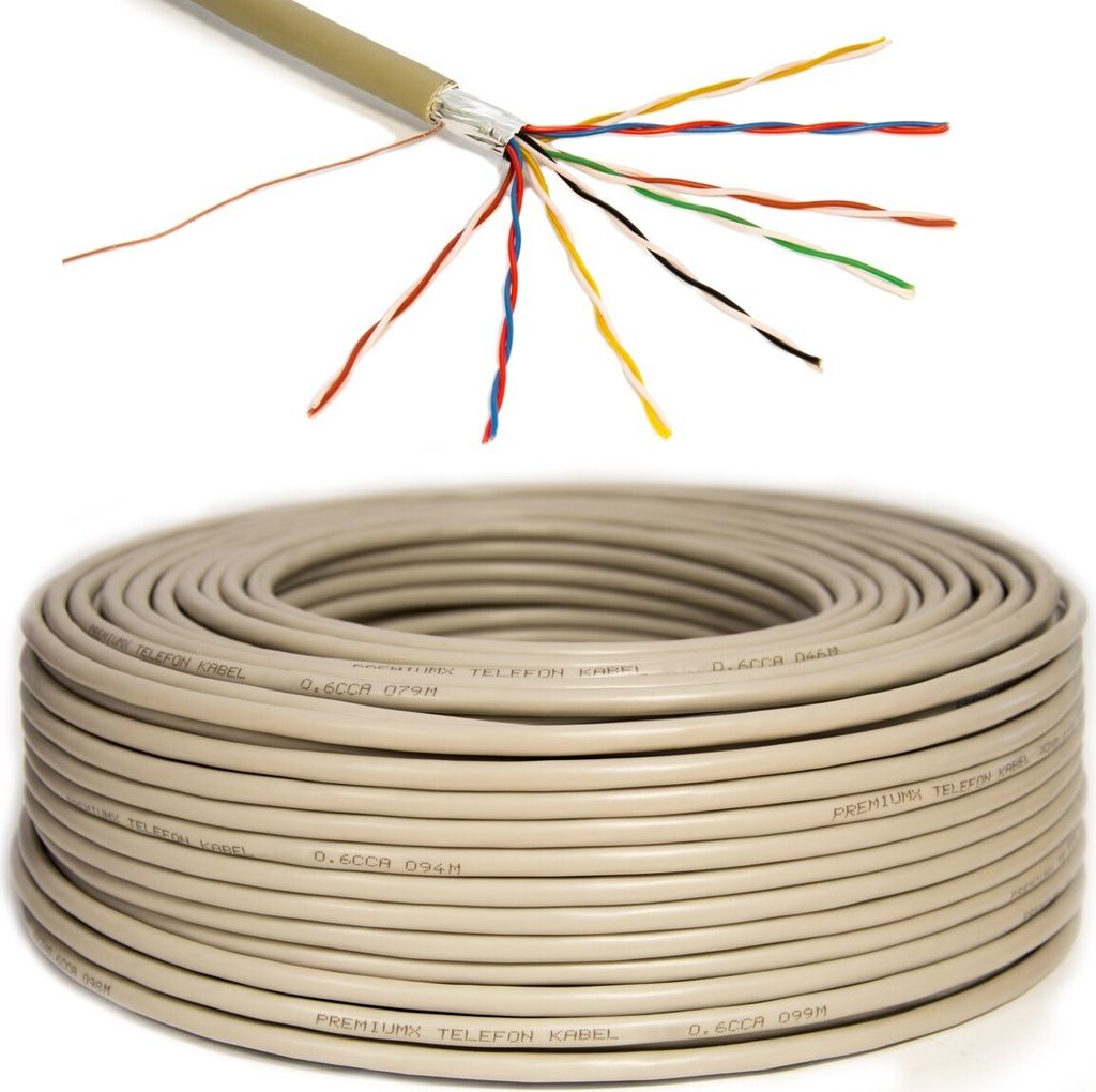 PremiumX 100m Telefonkabel 8x2x0,6mm J-Y(ST)Y Telefonleitung 16-Adern