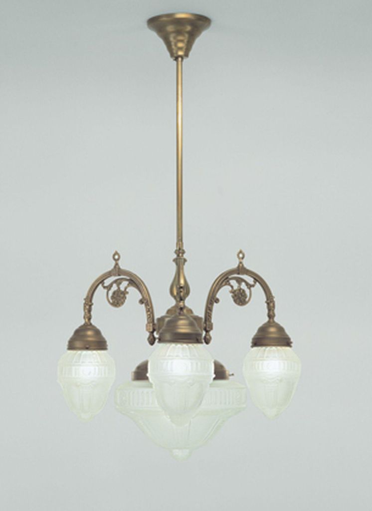 Pendelleuchte Messing massiv Glas E27 H: max. 101 cm in Berliner Weiß matt 3-flammig Jugendstil Hängeleuchte
