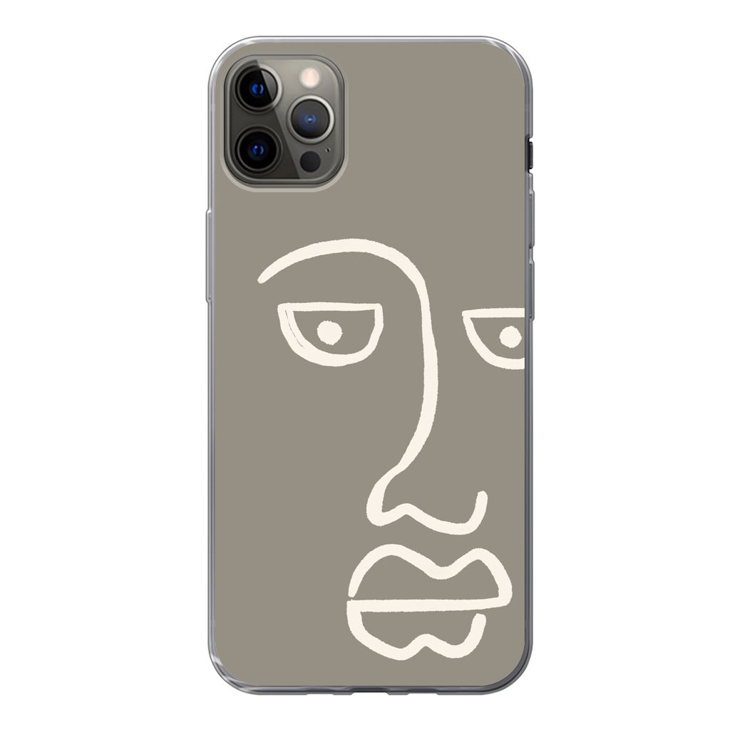 MuchoWow Handyhülle Schutzhülle Hülle für iPhone 12 Pro Max Gesicht - Abstrakt - Strichzeichnung Silikon Softcase Handy Hülle - Hartschale