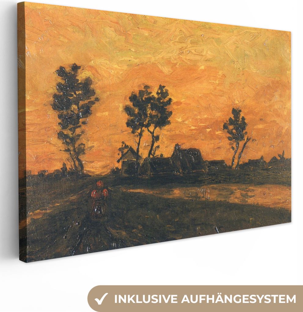 OneMillionCanvasses - Leinwandbilder - 140x90 cm, Landschaft bei Sonnenuntergang - Vincent van Gogh, Wandbilder Kunstdruck Wanddekoration