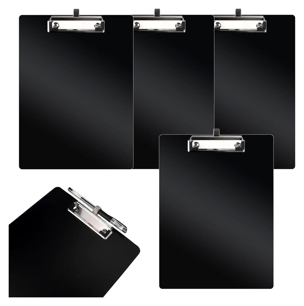 4 Stück Klemmbrett A4 mit Stifthalter, Clipboard A4 mit Gummipolstern zur sicheren Papierhaltung, Klemmbrett aus Kunststoff für Zuhause, Schule, ...