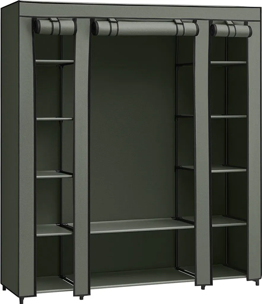 Penderie textile mobile vert sauge avec tringle de rangement vêtements