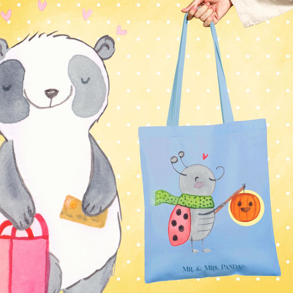 Mr. & Mrs. Panda Tote Bag Smörle Laterne - Sky Blue - Geschenk, Einkaufstasche, Tasche, Laptoptasche, Herbst, Dekoration, Beutel, Shopping, Marien...