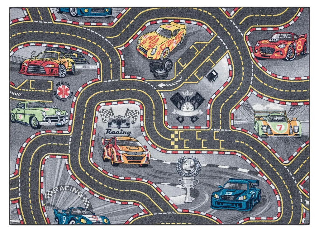 Tapis Circuit Enfant Antidérapant : Fini les Glissades au Jeu Gris 2m