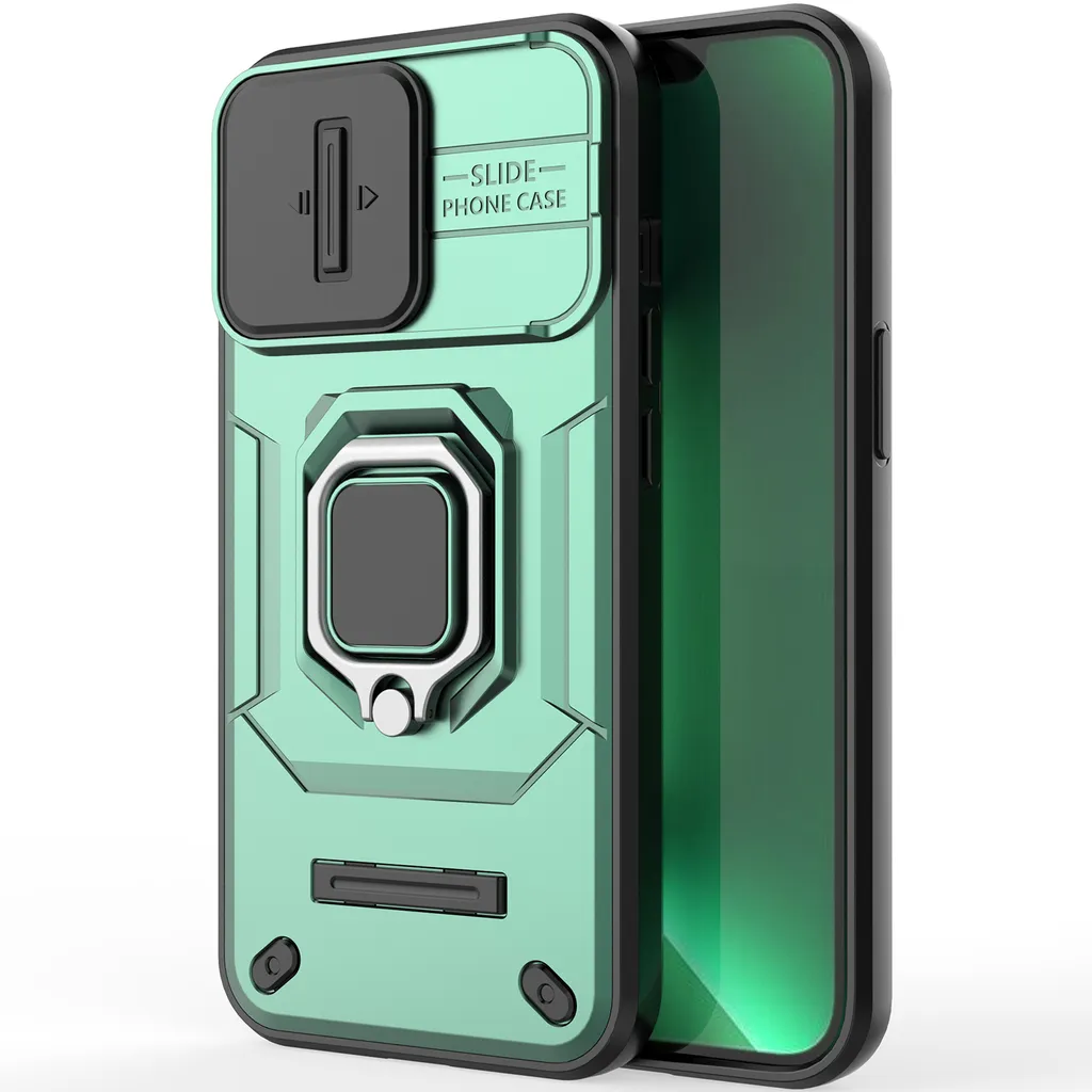 Custodia iPhone 13 Pro Verde Militare Protezione Fotocamera e Anello - 6