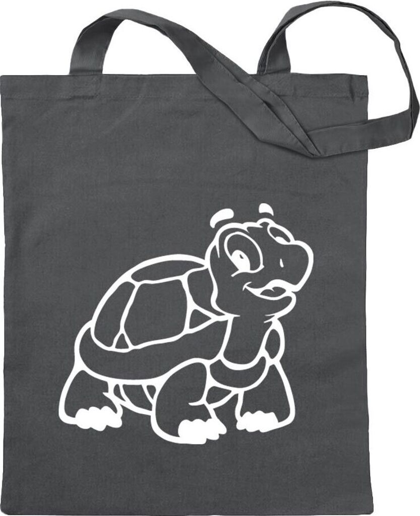 Kiwistar - Baumwolltasche - stahlgrau - Schildkröte - Tragetasche Stoffbeutel Umhängetasche Langer Henkel