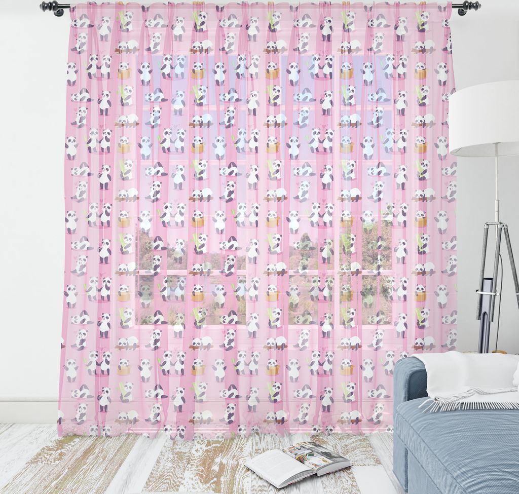 ABAKUHAUS Panda Wandteppich, Fluffy Tiere herum spielen auf einem rosa Hintergrund, Wohnzimmer Schlafzimmer seidiges Satin Wandtuch, 220 cm x 274 c...