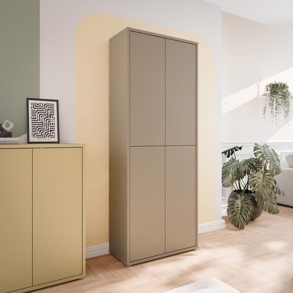Forte ALICE SPRINGS Schuhschrank 70 80, modern-minimalistisch, 4-türig, Flurschrank, Holzwerkstoff, Taupe, 74,5 cm breit x 191,9 cm hoch x 34,9 cm...