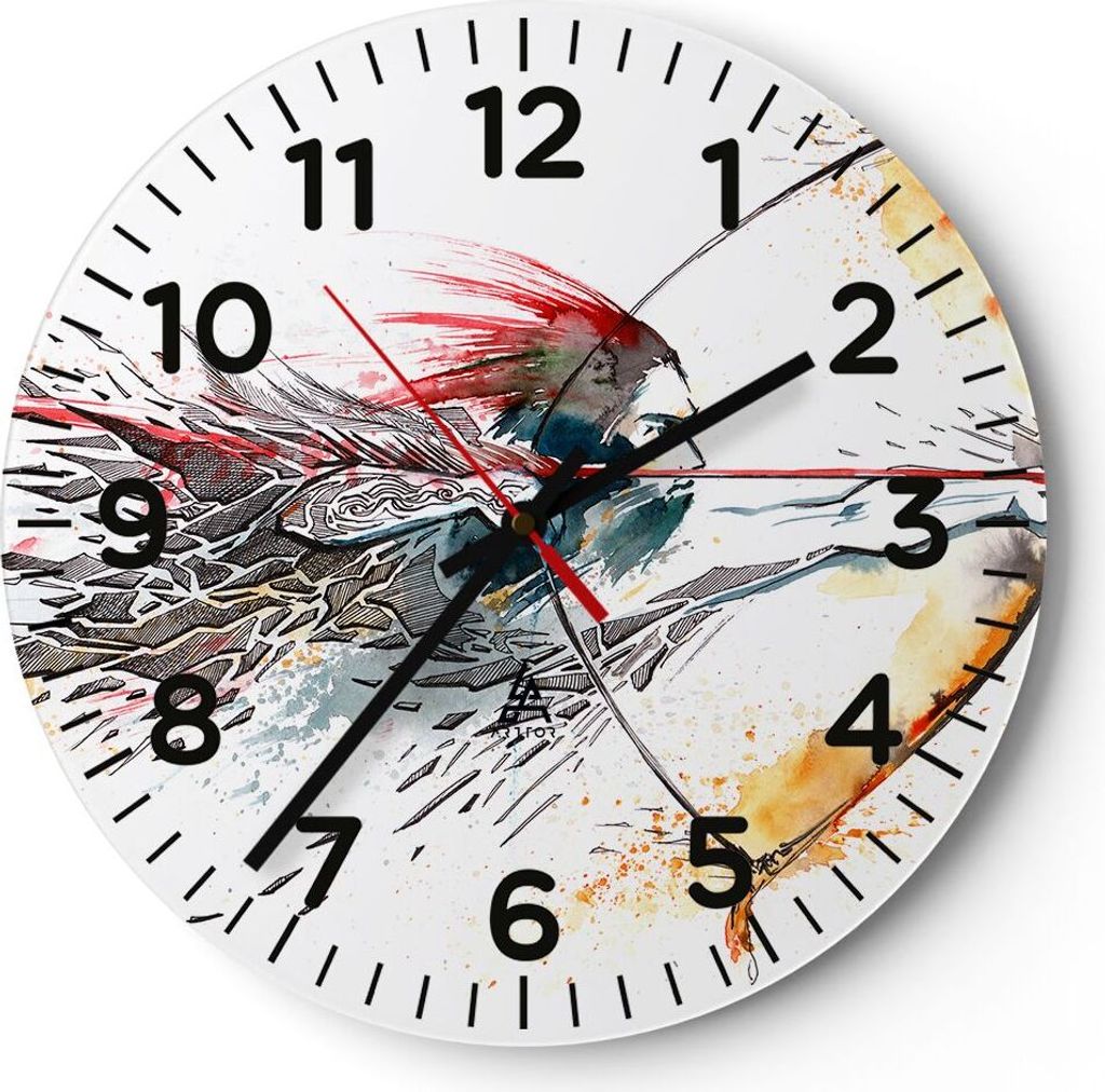 Wanduhr - Rund - Glasuhr - Bogen Pfeil Ziel Genauigkeit - 40x40cm - Schleichendes Uhrwerk - Lautlos - zum Aufhängen bereit - Dekoration Modern - W...