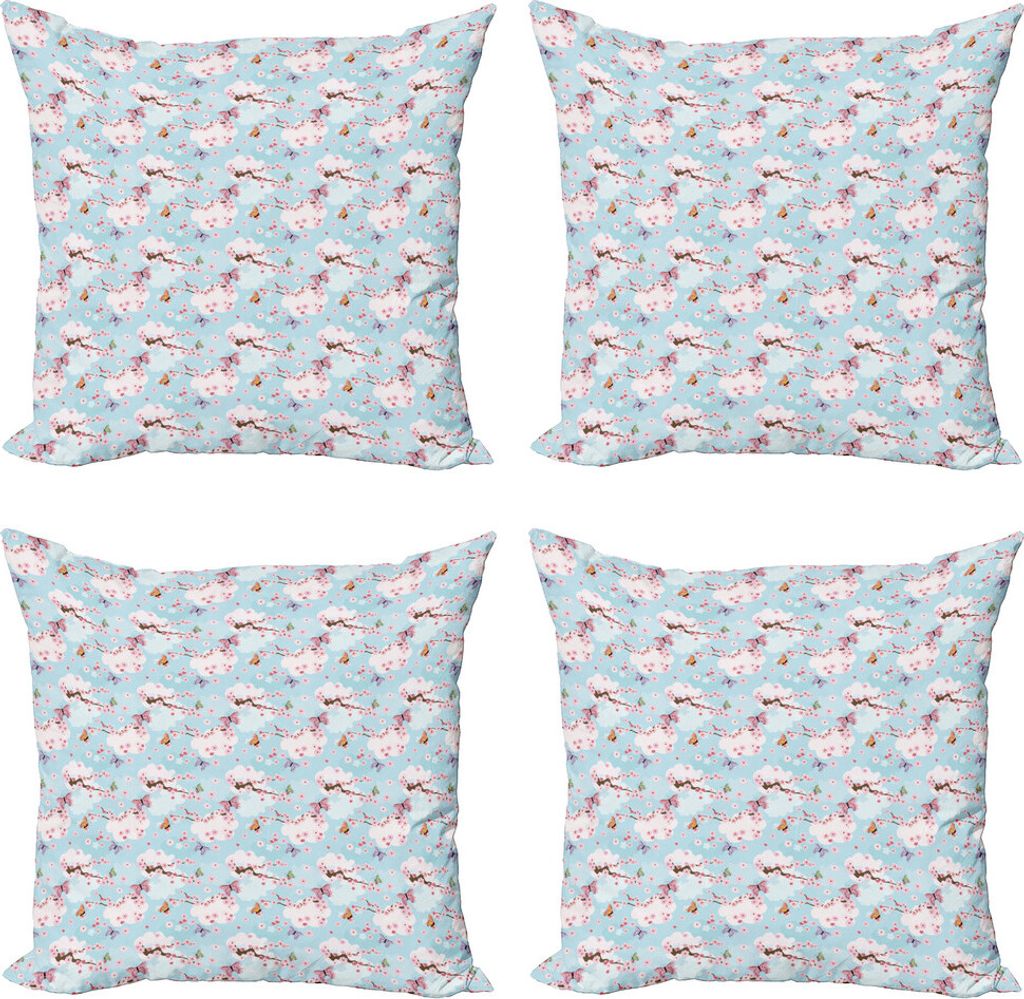 ABAKUHAUS Kirschblüte Kissenbezug Set (4 Stück), Schmetterlinge Sakura, Moderner Doppelseitiger Digitaldruck, 60 cm x 60 cm, Mehrfarbig