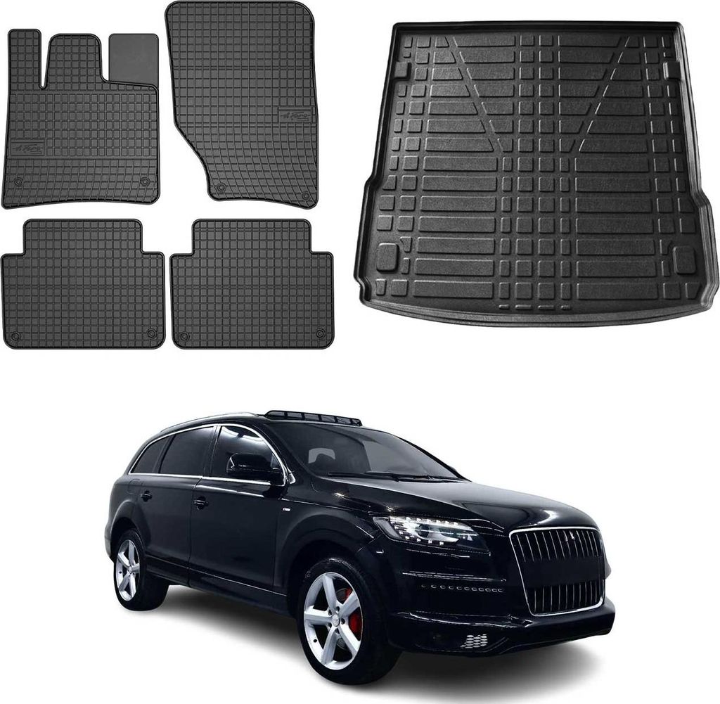 Fußmatten & Kofferraumwanne Set für Audi Q7 4LB 2006-2015 Gummi TPE Schwarz 5x