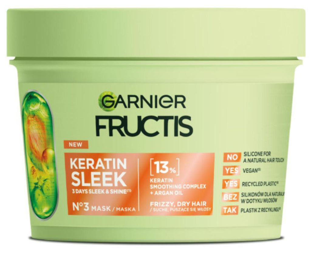 Fructis Keratin Sleek haarmasker voor droog en kroesend Productafbeelding 