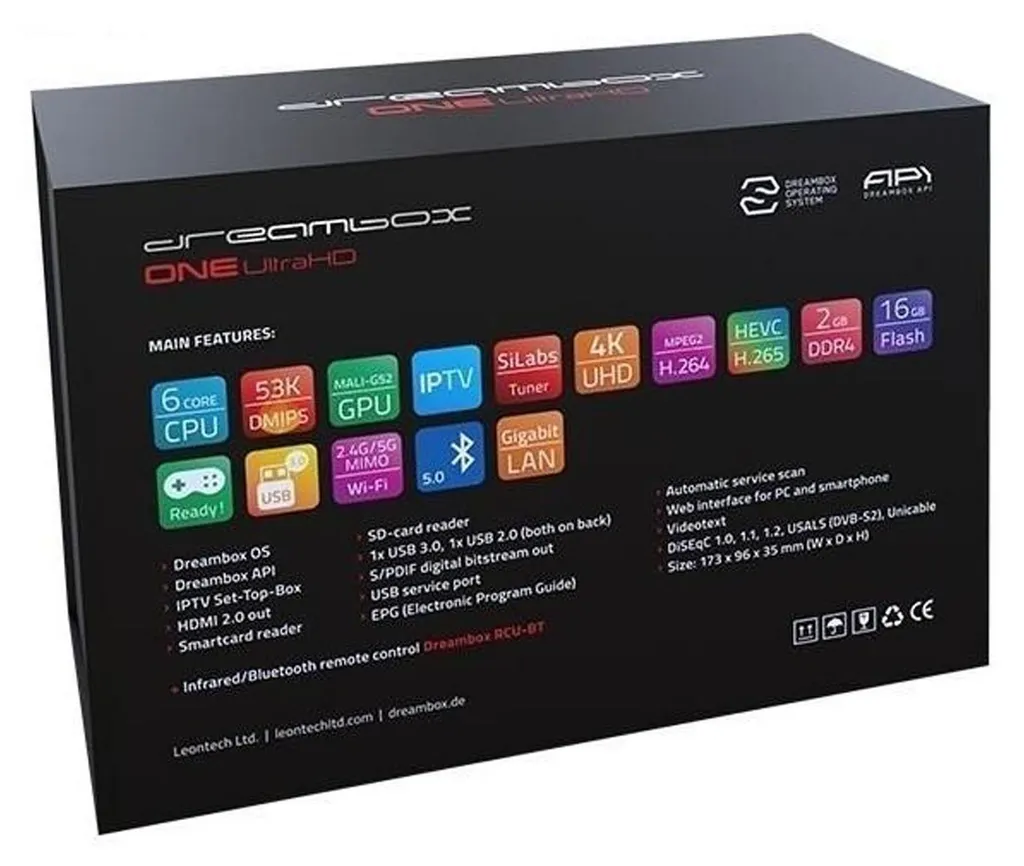 Décodeur TV 4K Dreambox One avec double tuner satellite multistream