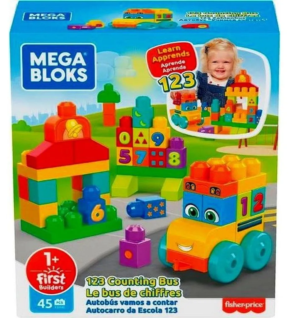 Jeu d'Éveil Mathématique Mega Bloks Bus 123 Idéal Cadeau Enfant 12 Mois