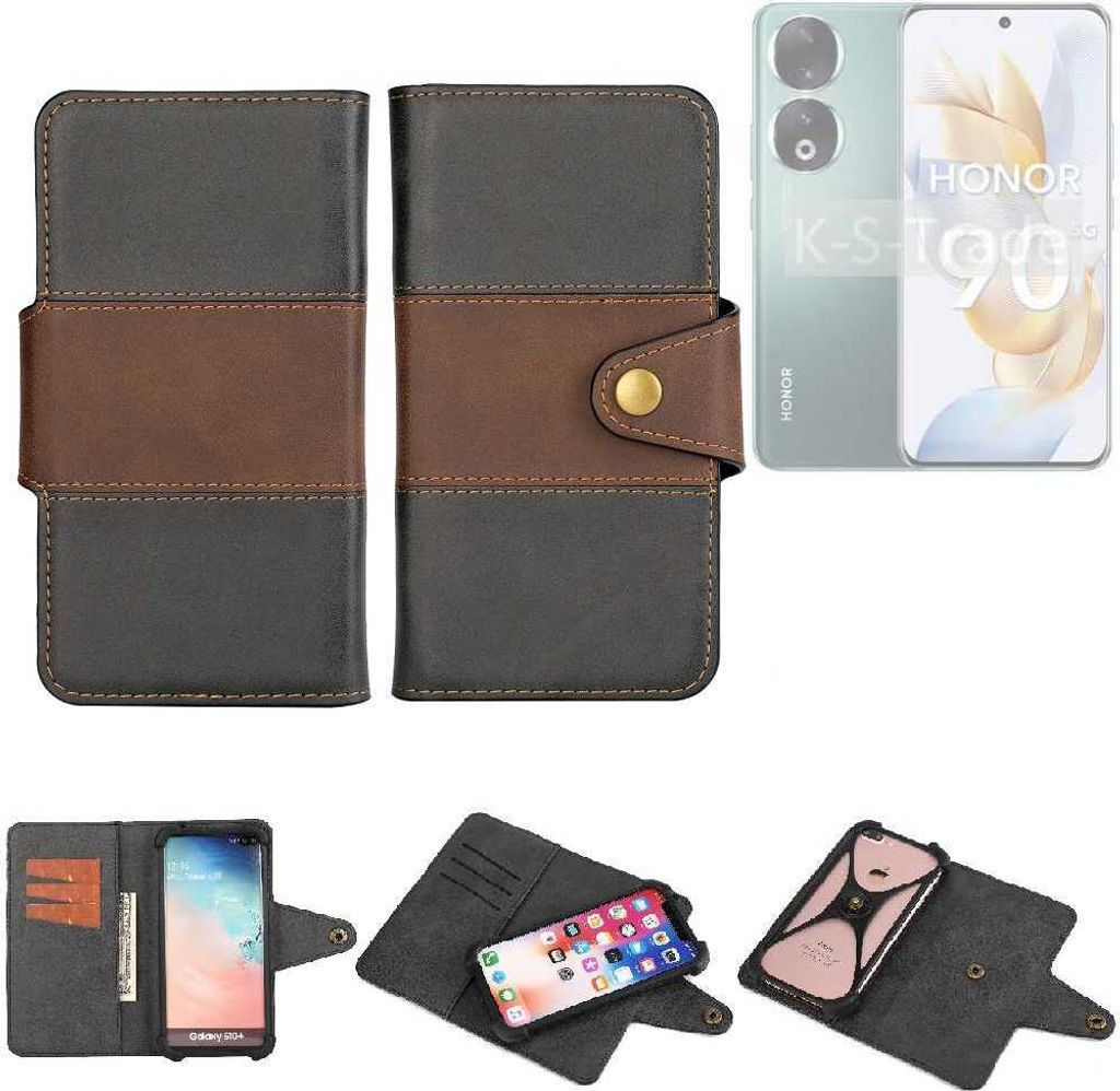K-S-Trade Handyhülle Schutzhülle Hülle Bookstyle Wallet-Case kompatibel mit Honor 90 Bumper Rundumschutz schwarz-braun 1x