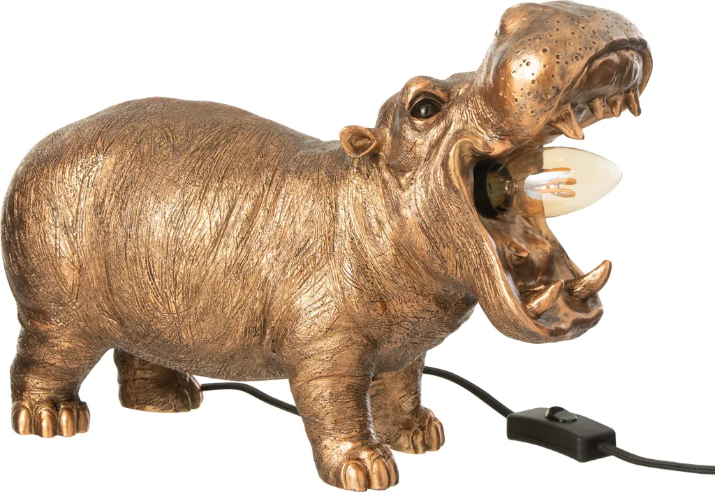 Lampe hippopotame en résine effet cuivre antique J-Line style rétro