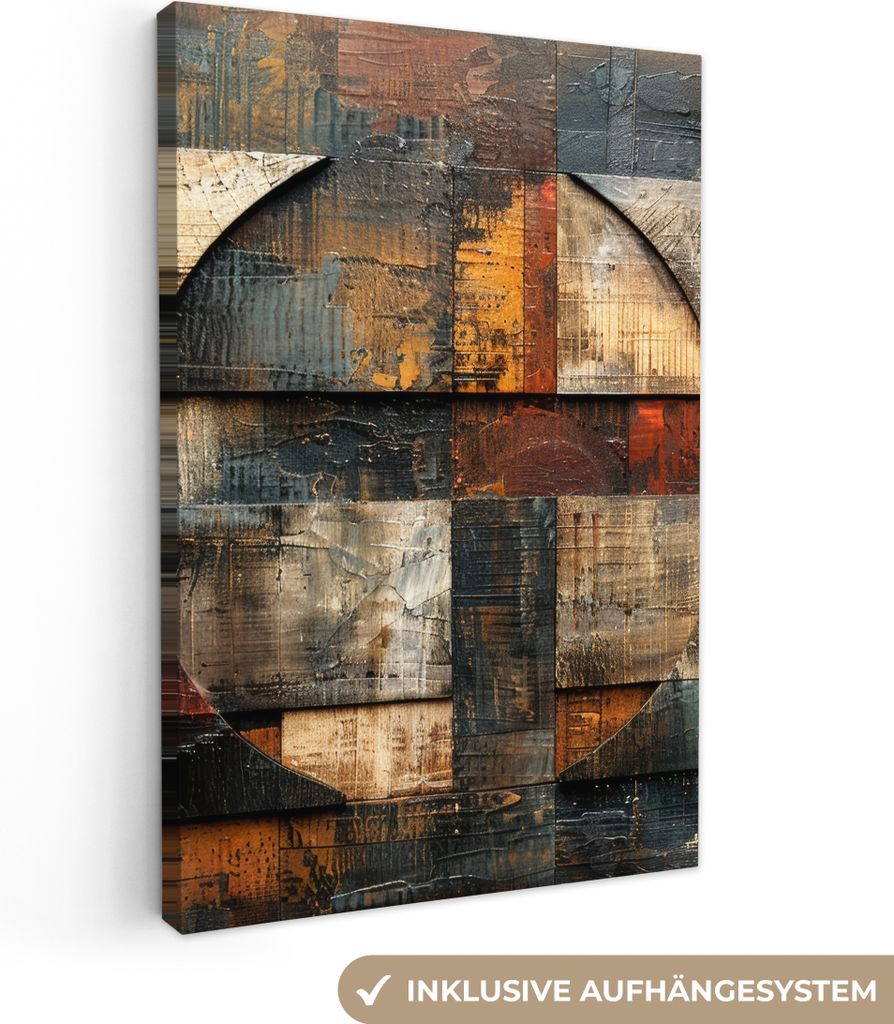 MuchoWow - Leinwandbilder - Kunst - Braun - Abstrakt - Holzmotiv, Wandbild, Wanddeko Bilder Wohnzimmer, 40x60 cm