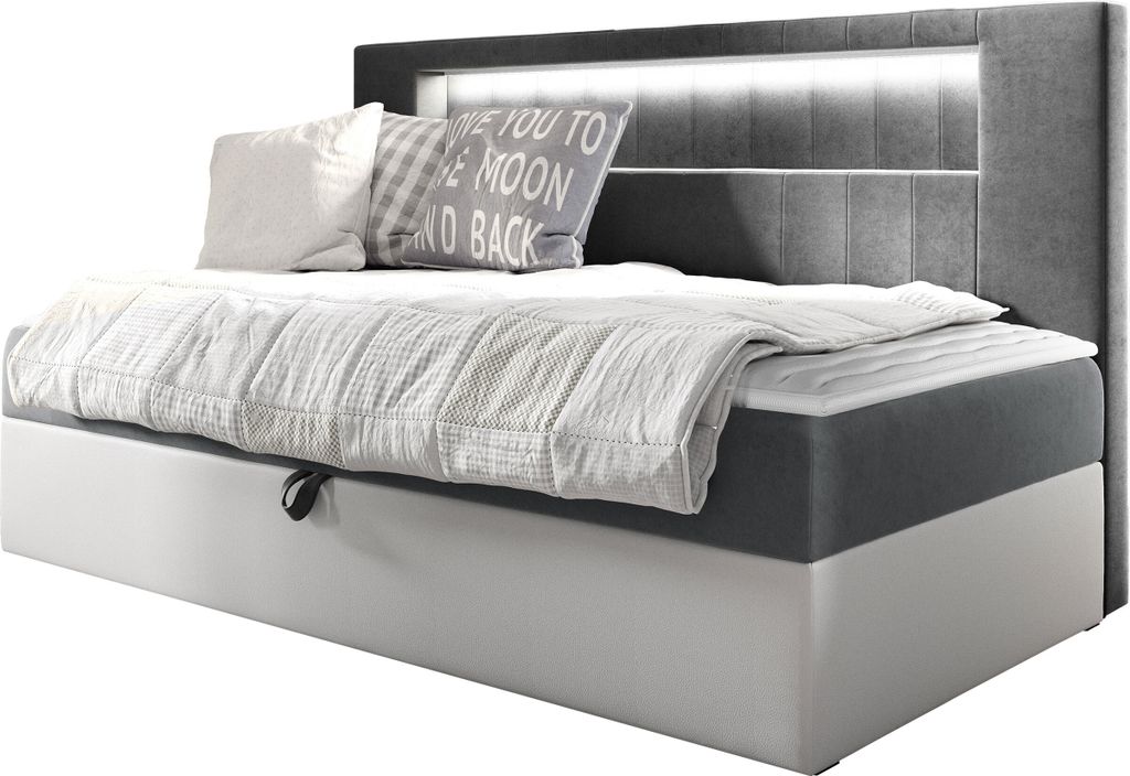 MIRJAN24 Boxspringbett Gold Junior 2 80x200, Einzelbett mit Bonellfederkern, Härtegrad - H3 (Farbe: Soft 017 + Fresh 14)