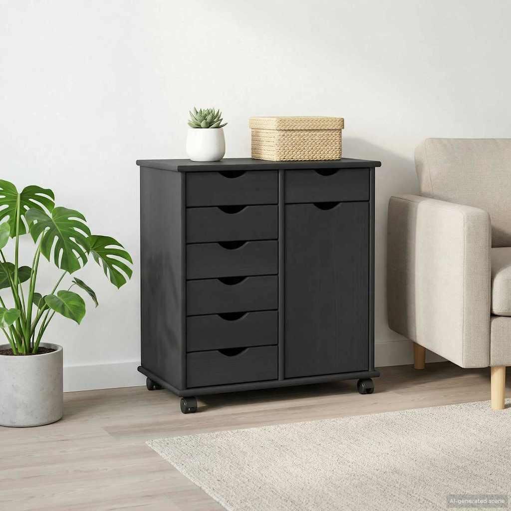 "im Sonderangebot"Rollschrank 1 PC eleganten Look - CLORIS - Büroschrank/Aktenschrank - Mit Rad Grau 63,5x39x65,5 cm Massivholz Kiefer - Kommoden ...