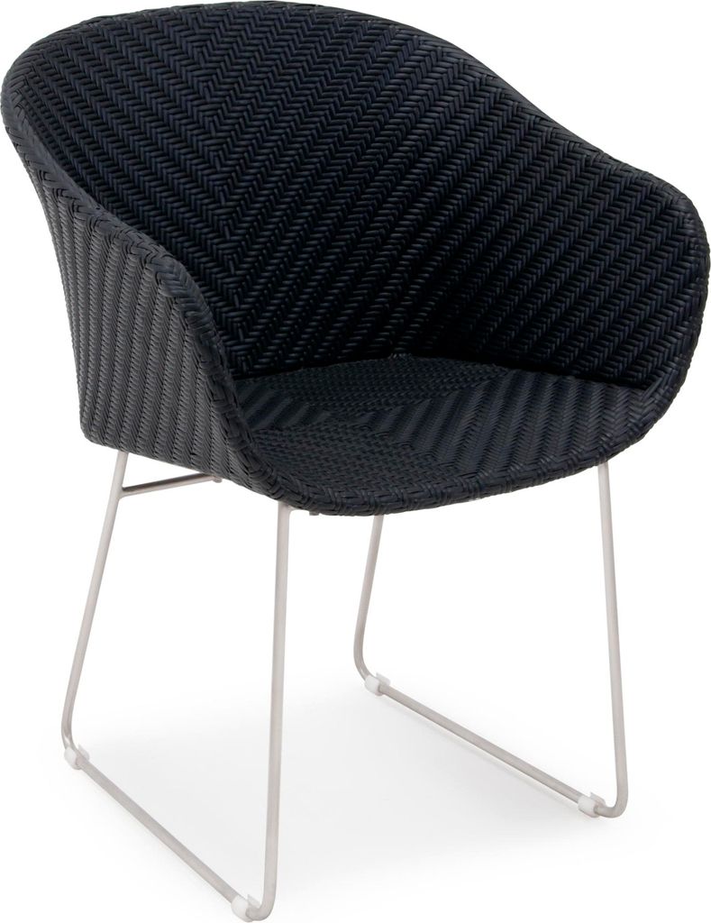 GARLAND Poly Rattan Gartensessel Monza Edelstahl Gartenstuhl Armlehne Wetterfest Garten Sessel Stuhl Gartenmöbel - Schwarz PL5