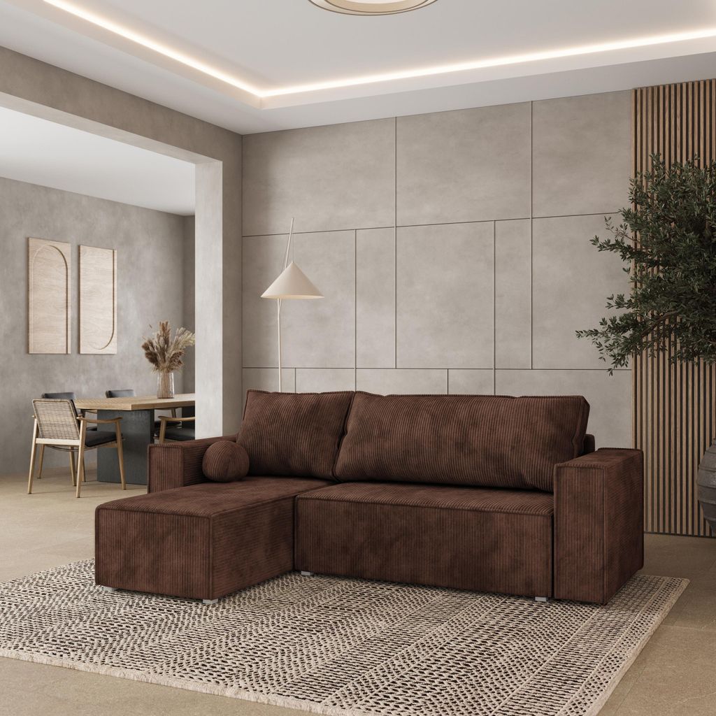 Masseno Ecksofa BRISO P mit Schlaffunktion L-Form, Sofa mit Bettkasten, Wohnzimmersofa, Couch, Soffa, Bettsofa, Couchgarnitur- Schwarz, POSO 135