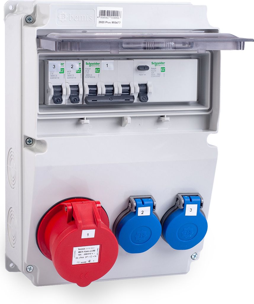 MIDORI Stromverteiler Baustromverteiler komplett 16A / 5P, 2x 230V FI-Schutzschalter