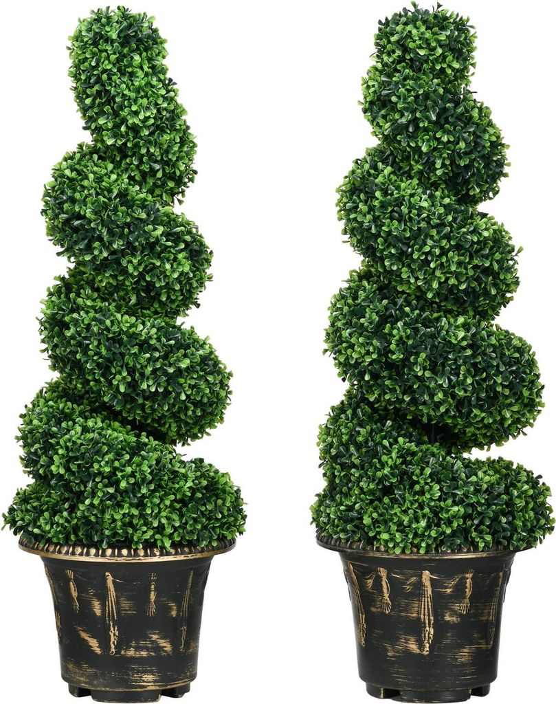 Künstliche Pflanzen 2er-Set, UV-beständige Kunstpflanze im Blumentopf, 90 cm Zimmerpflanze Buchsbaum für Indoor, Outdoor