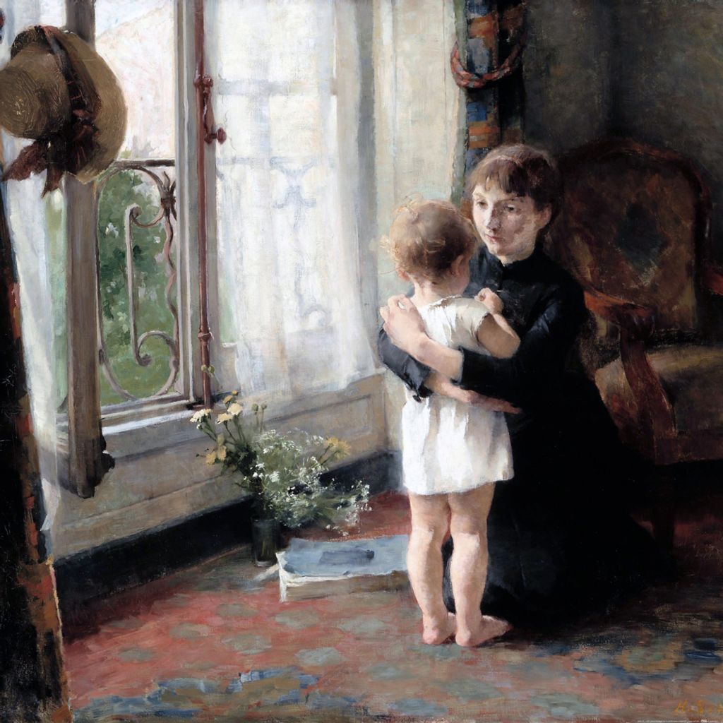 Helene Schjerfbeck Kunstdruck Bild - Mutter Und Kind, 1886 (100 x 100 cm)