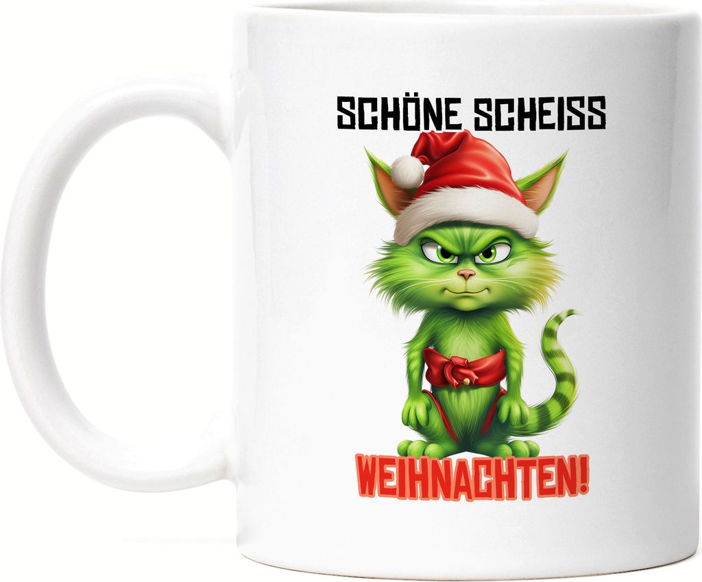 Schöne Scheiss Weihnachten Tasse Weiß Katze Cat Weihnachtsmuffel Weihnachtsgeschenk für Katzenbesitzer