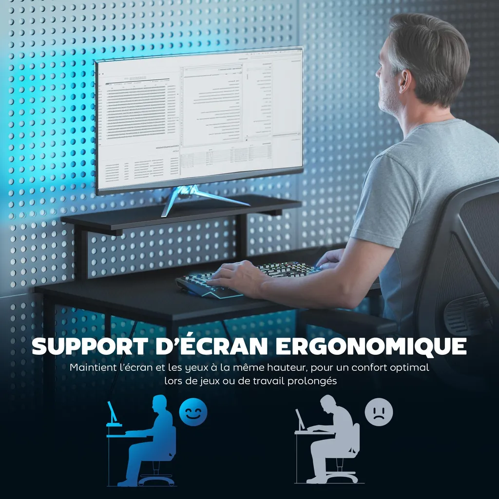 Bureau gamer d'angle compact pour setup streaming et informatique