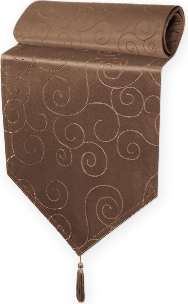 Tischläufer 40x140 cm Braun Damast Ornamente klassisch Tischdecke Läufer spitz zulaufend