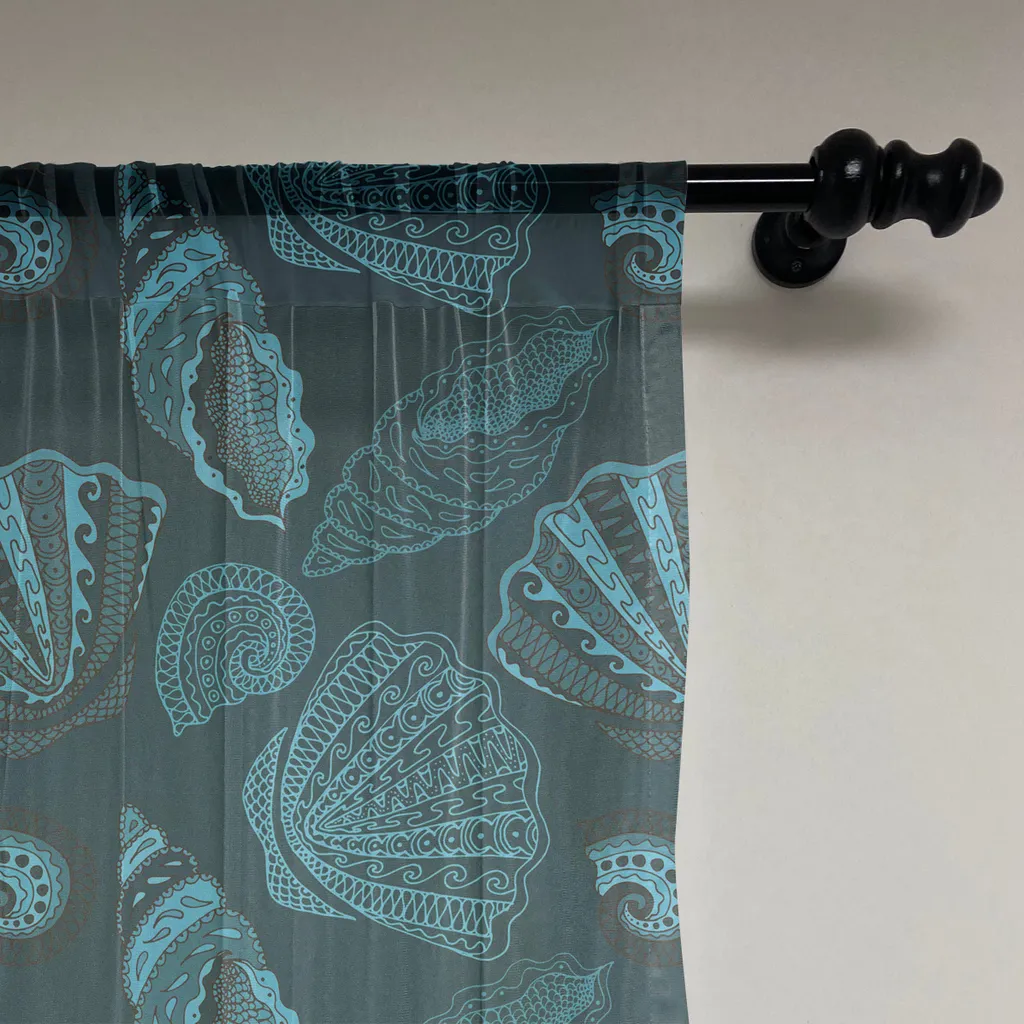 ABAKUHAUS Arazzo con conchiglie di San Giacomo, motivo ripetitivo con conchiglie nell'acqua e creature marine sottomarine, tessuto satinato setoso per soggiorno e camera da letto, 240 cm x 274 cm, blu petrolio - 2