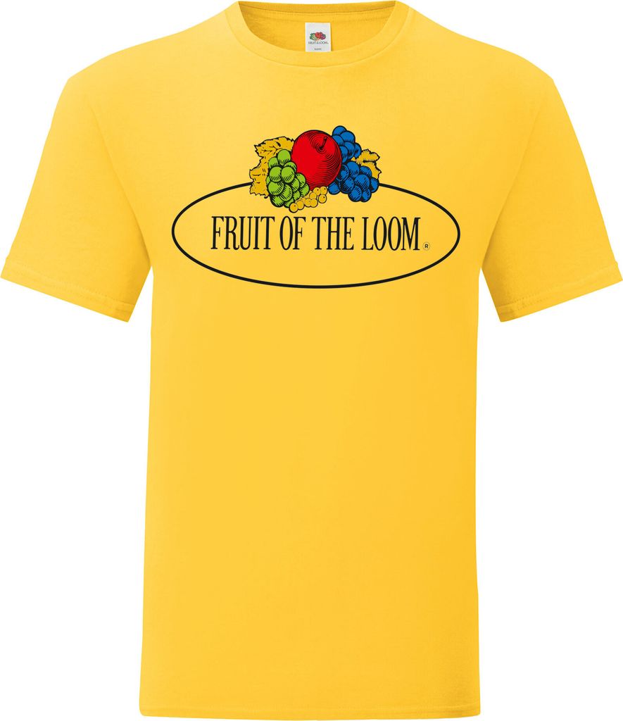 Fruit of the Loom Iconic 150 T-Shirt mit Vintage-Logo auf der Brust Farbe: sonnenblumengelb - Vintage-Logo groß Größe: 2XL