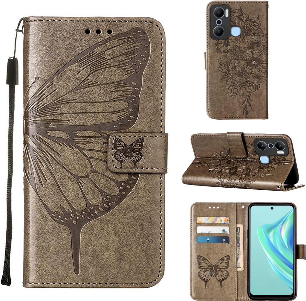 Infinix Hot 20 Play Hülle, Schmetterling Prägung Flip Leder Produktbild 