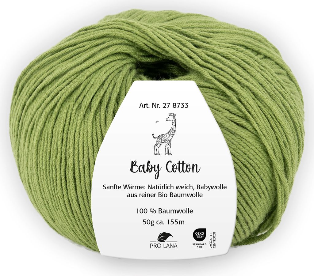 Pro Lana BABY Baumwolle 50 g 100 % Baumwolle Babywolle speichelecht 155 m Farbe 079 - khaki