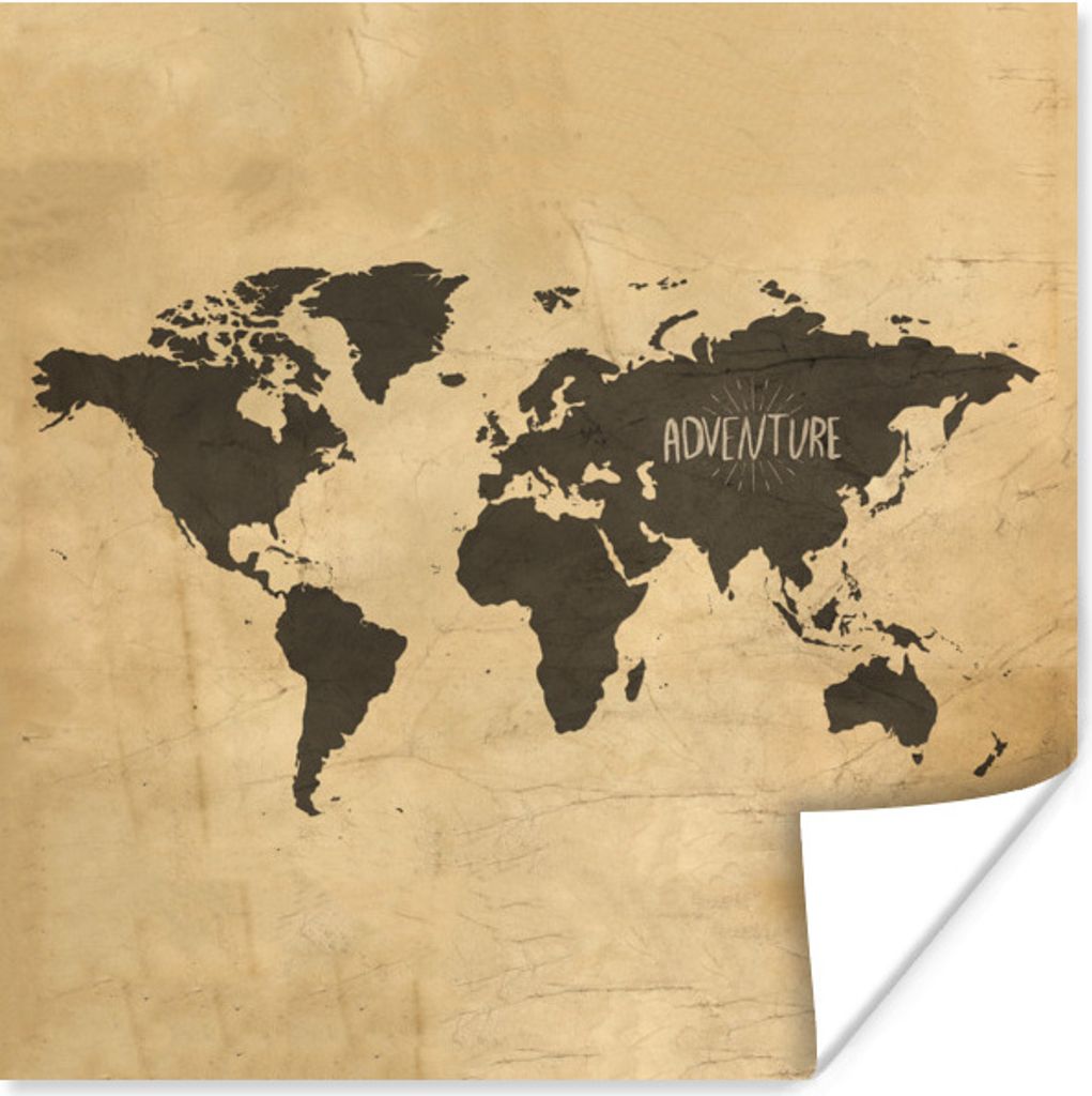 MuchoWow Poster Weltkarte - Braun - Vintage 100x100 cm - Babyzimmer