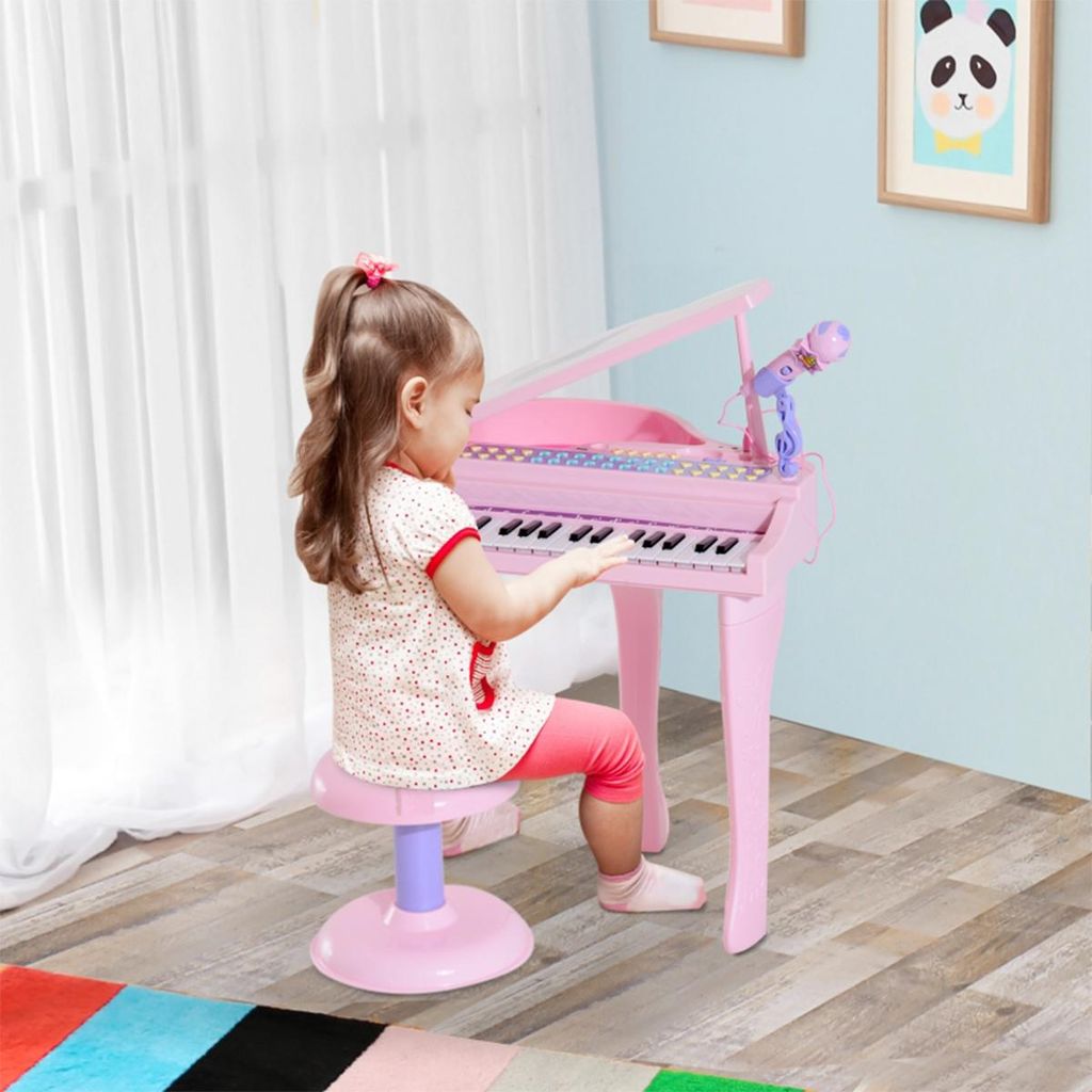 Digitalpiano Kinder Keyboard mit 37 Tasten Mikrofon und Hocker Klavier Spielzeug-Musikinstrument, Piano Musikinstrument für 3-6 Jahre Kinder Rosa