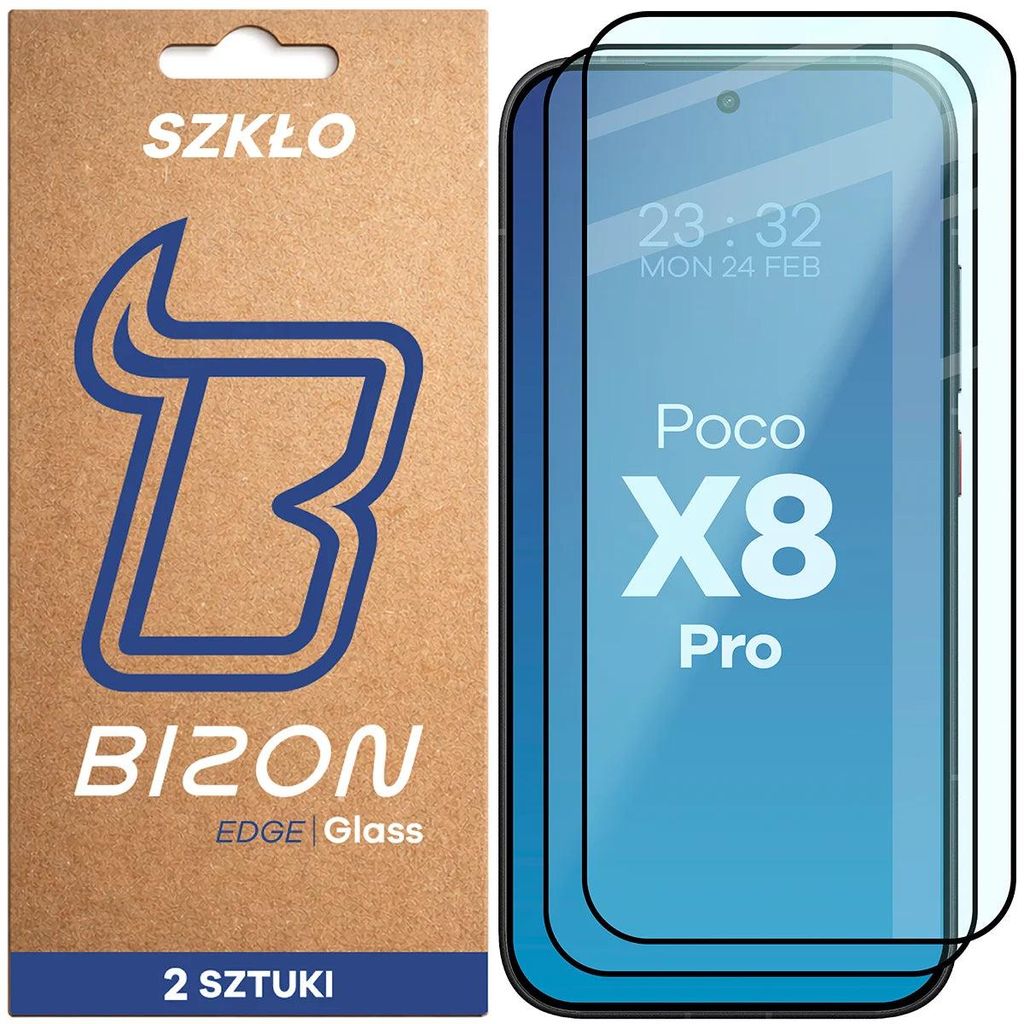 2x Gehärtetes Glas für Xiaomi POCO X8 Pro, Bizon Glass Edge Duo, Schwarzer Rahmen
