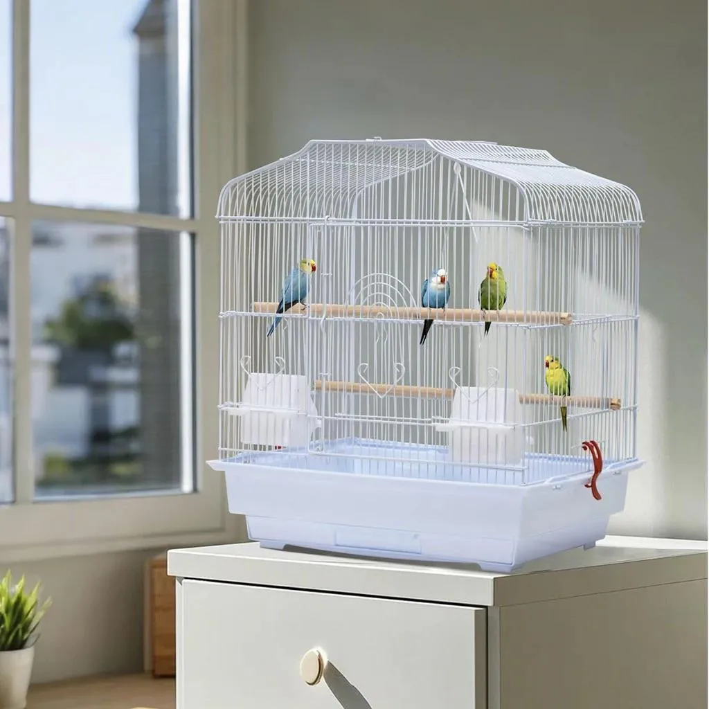 Cage portable oiseaux pour perroquet et perruche - Modèle blanc en métal