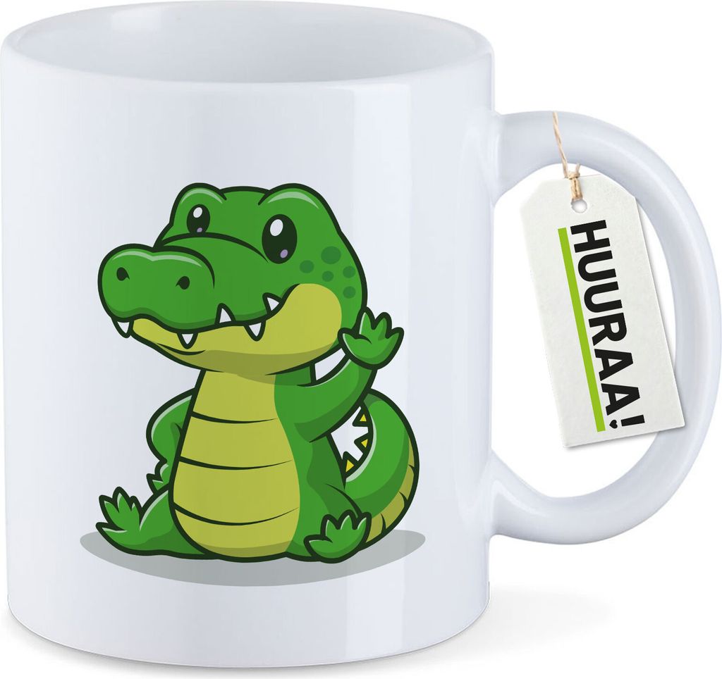 Huuraa Kaffeetasse Krokodil Comic 330ml Weiß Keramik Kaffeebecher Geschenkidee