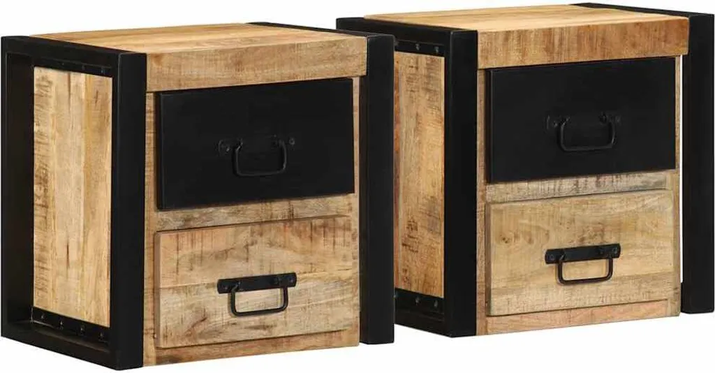 Table de nuit lot de 2 en bois massif de manguier style industriel