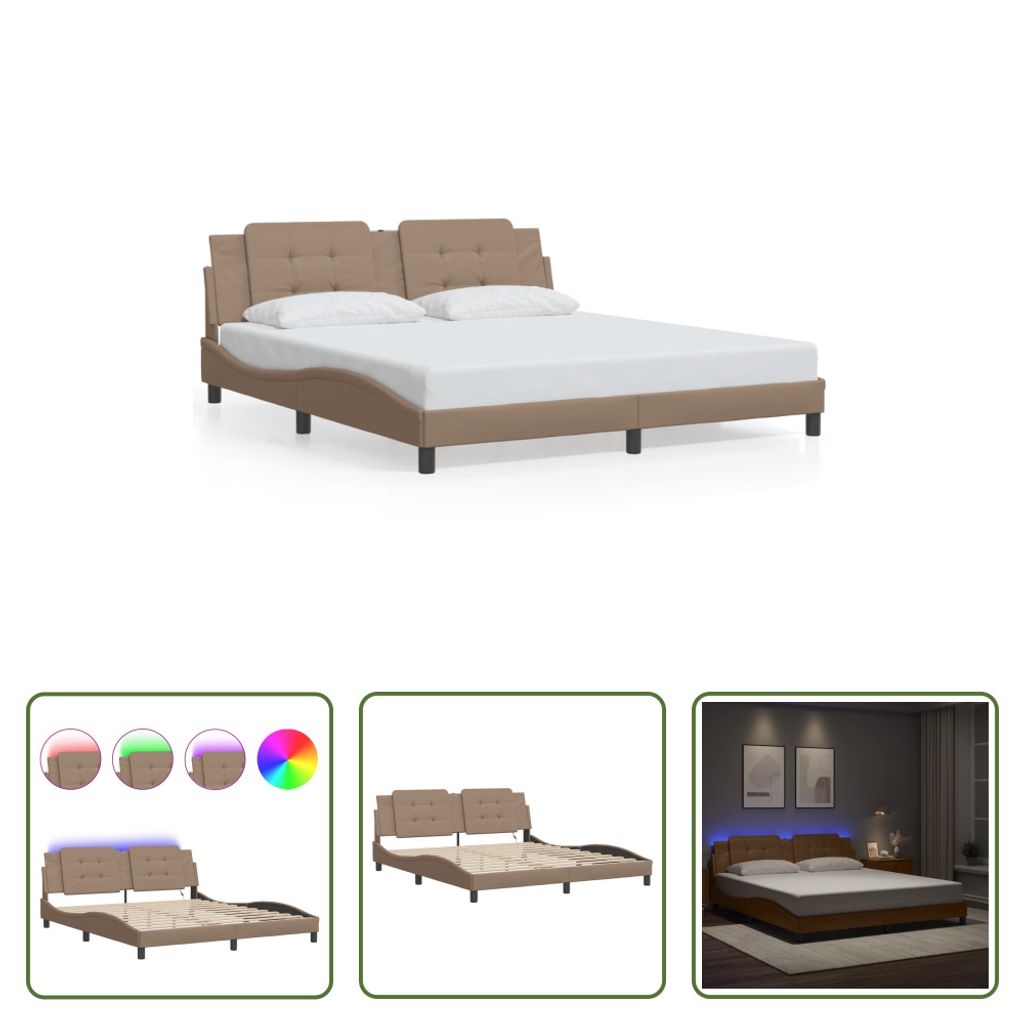 The Living Store Bettgestell mit LED Cappuccino-Braun 180x200 cm Kunstleder