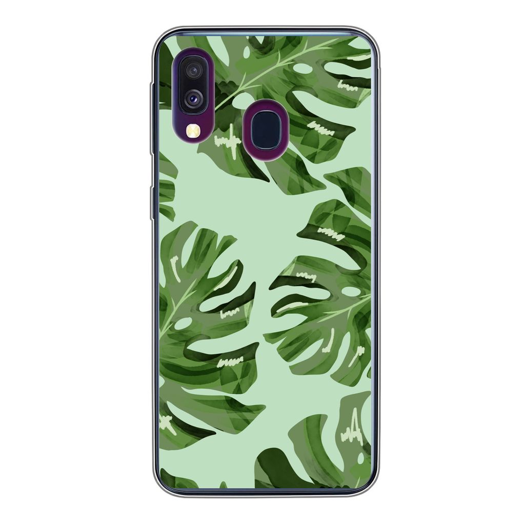 MuchoWow Handyhülle Schutzhülle Hülle für Samsung Galaxy A40 Blätter - Tropisch - Pastell Silikon Softcase Handy Hülle - Handy-Tasche