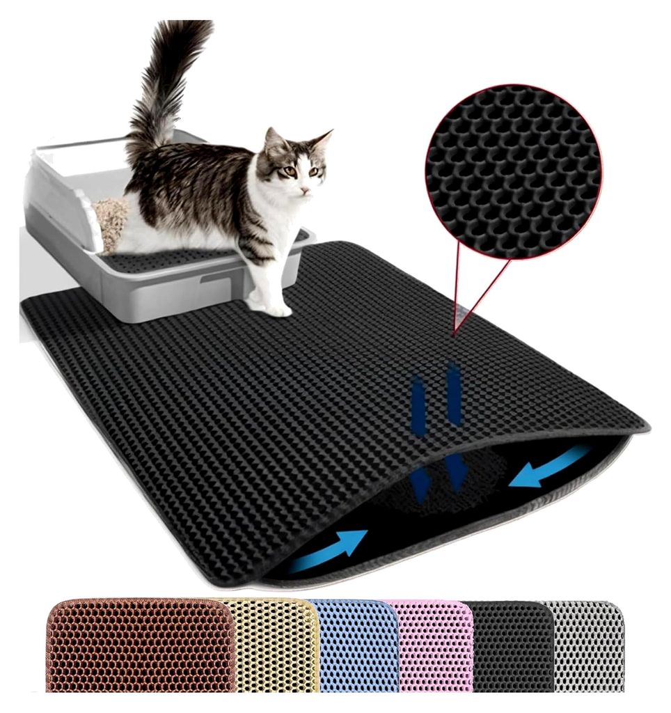 Katzenklo Matte, 60x45cm Doppelschichtige Unterlage, wasserdicht und langlebig, Bienenwabenstruktur, Schwarz