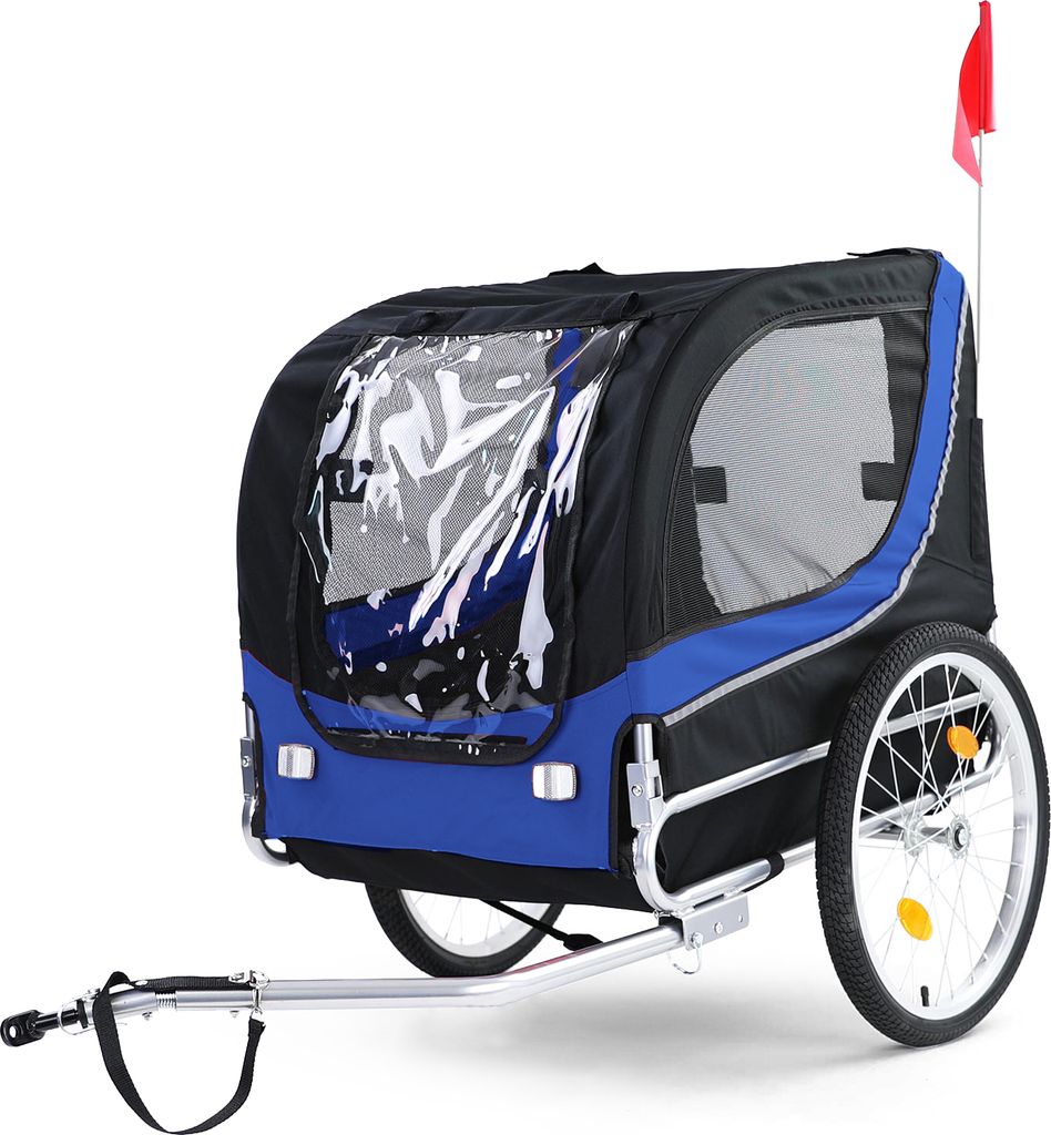 Fahrradanhänger Hundeanhänger klappbar für Haustiere Blau Schwarz bis 40Kg